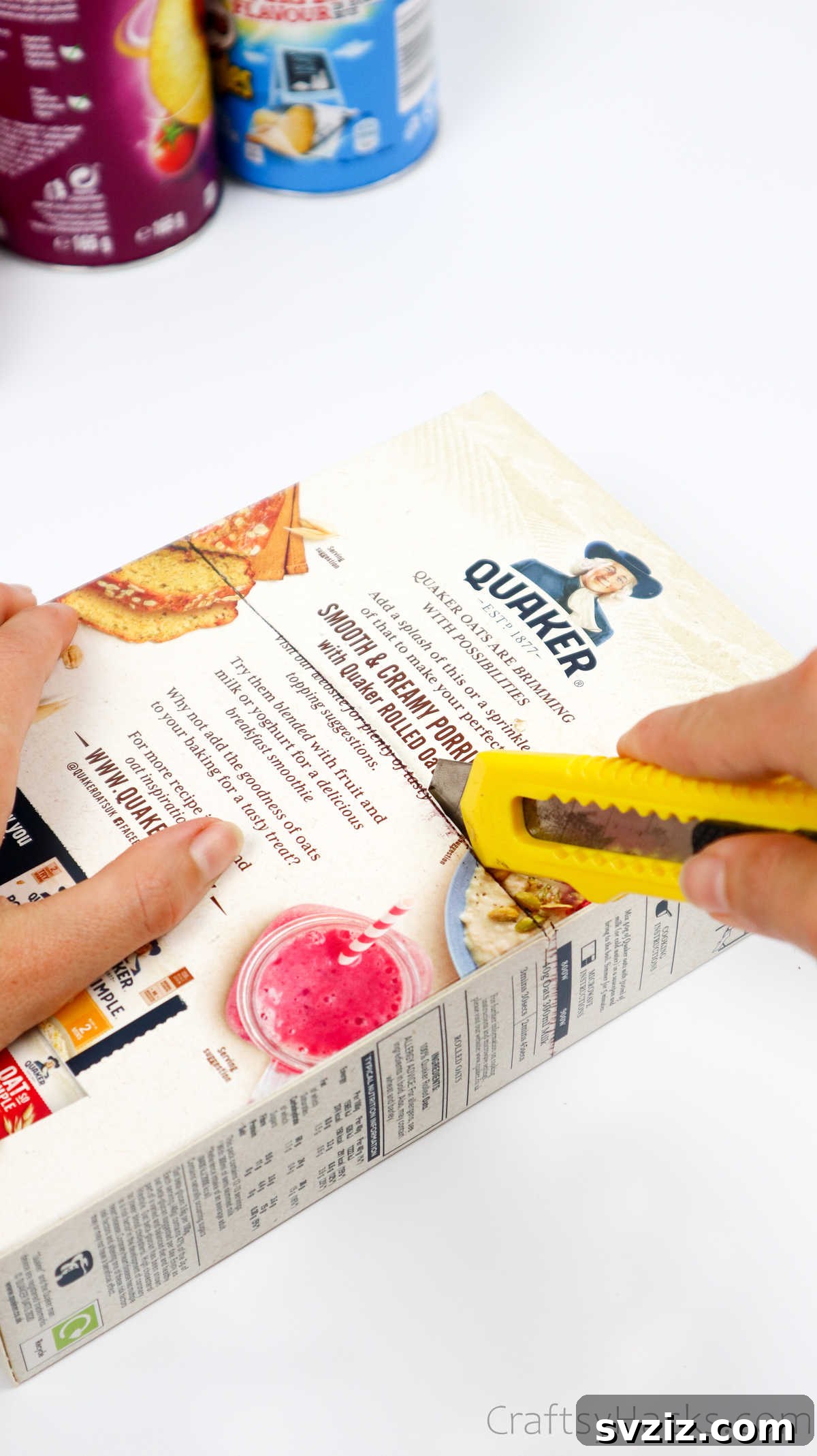 Eco-Chic Desk Organizer from Kitchen Recyclables 13 cutting a cereal box for desk organizer