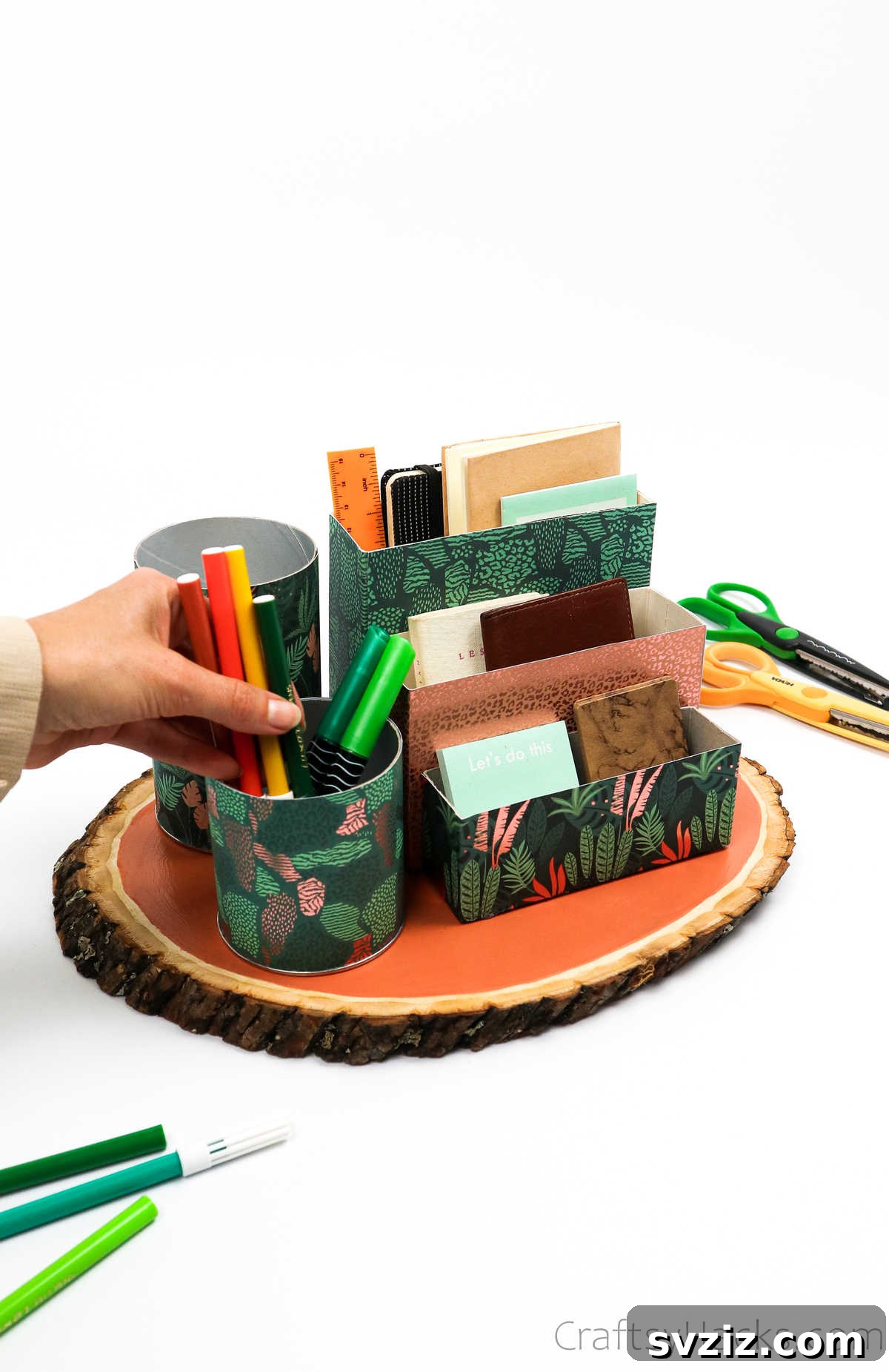 Eco-Chic Desk Organizer from Kitchen Recyclables 3 desk supplies in organizer