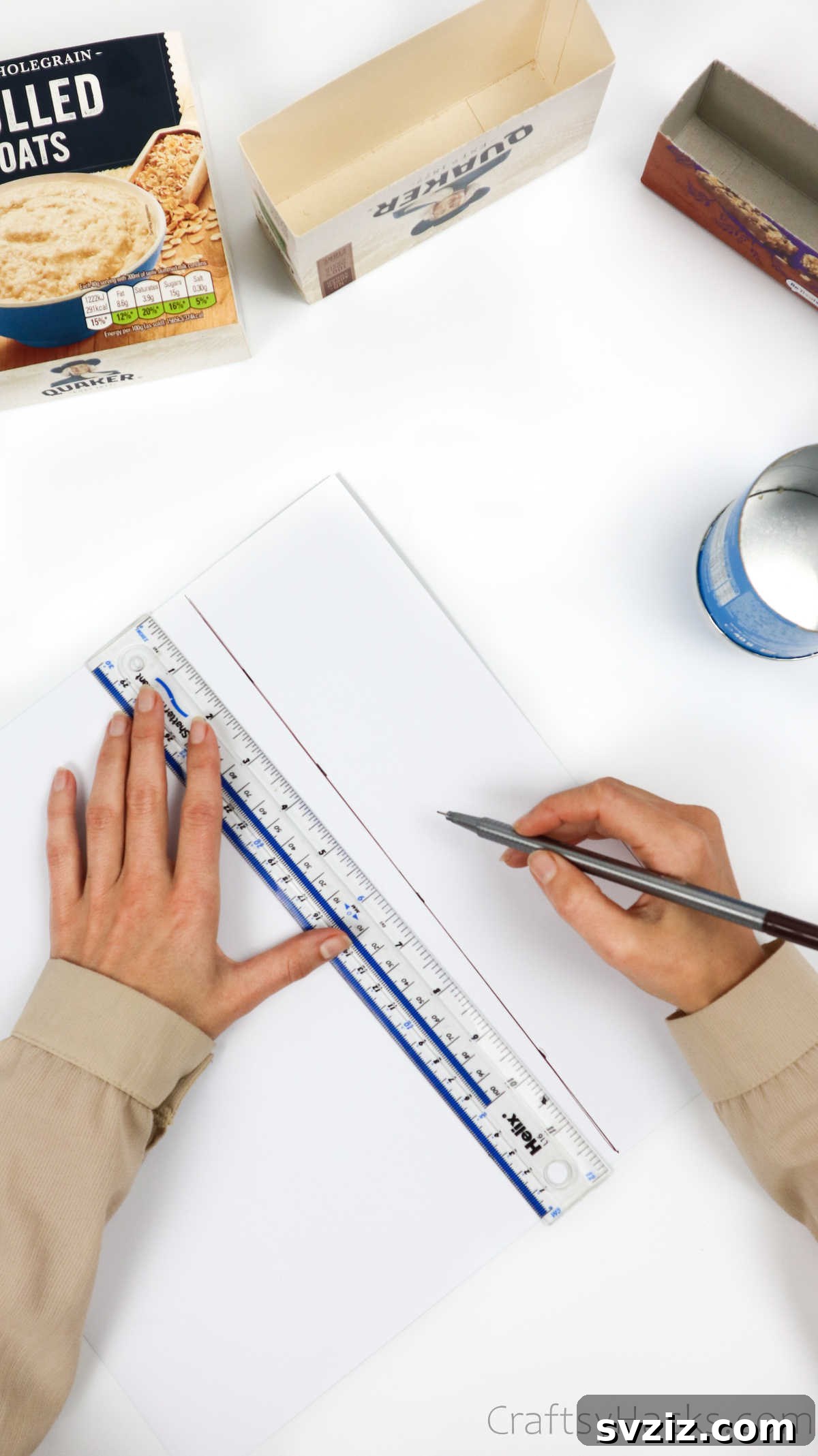 Eco-Chic Desk Organizer from Kitchen Recyclables 23 drawing cut line on wrapping paper