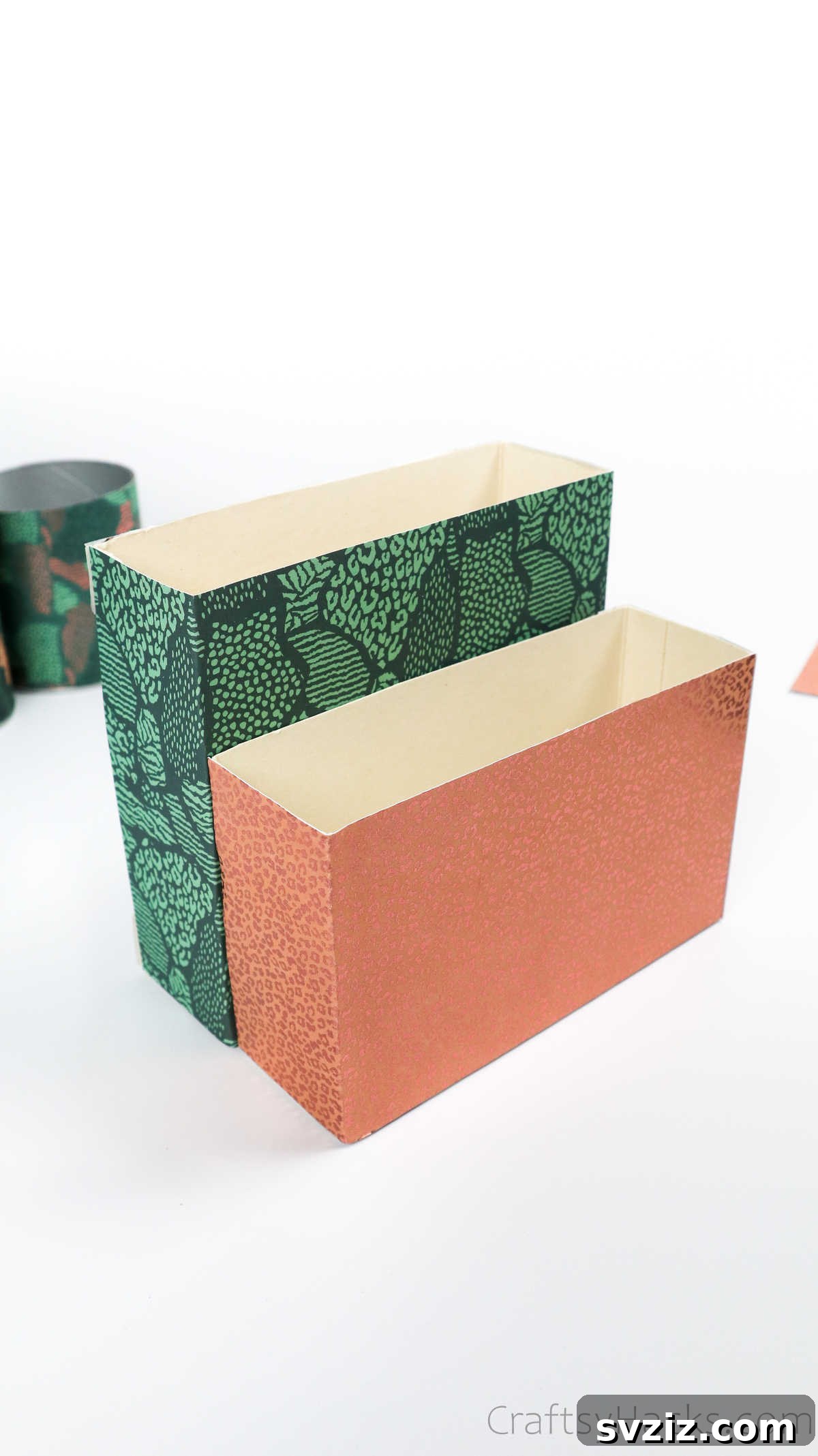 Eco-Chic Desk Organizer from Kitchen Recyclables 37 two decorative boxes arranged for assembly