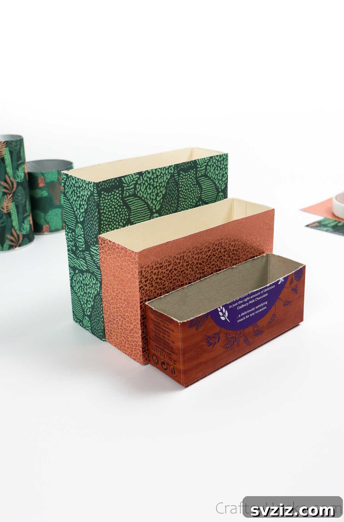 Eco-Chic Desk Organizer from Kitchen Recyclables 38 three arranged boxes for desk organizer assembly