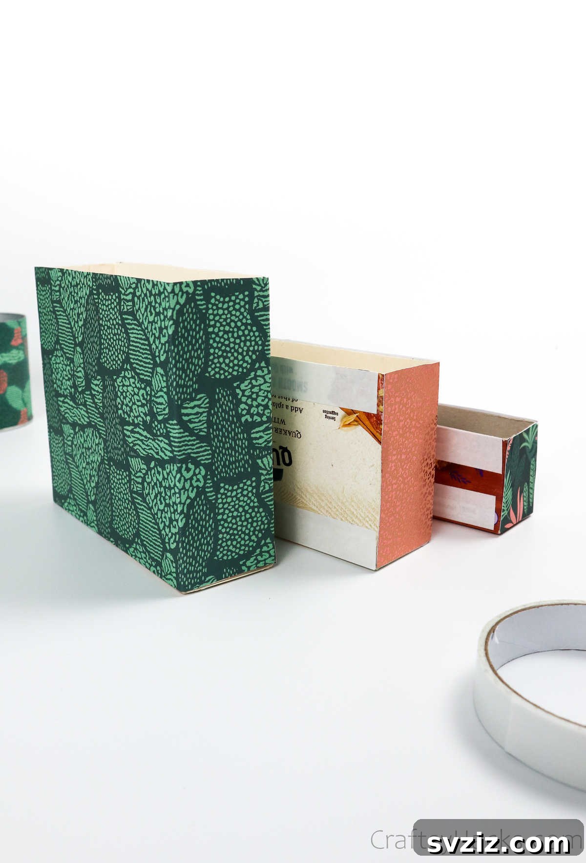 Eco-Chic Desk Organizer from Kitchen Recyclables 39 three decorative boxes with adhesive for assembly