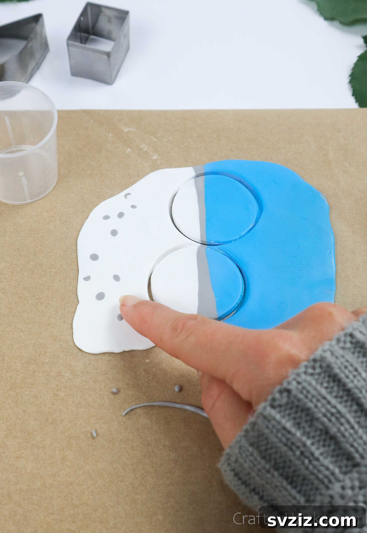 Craft Your Own Polymer Clay Earrings 23 Speckling flattened clay with small grey clay dots