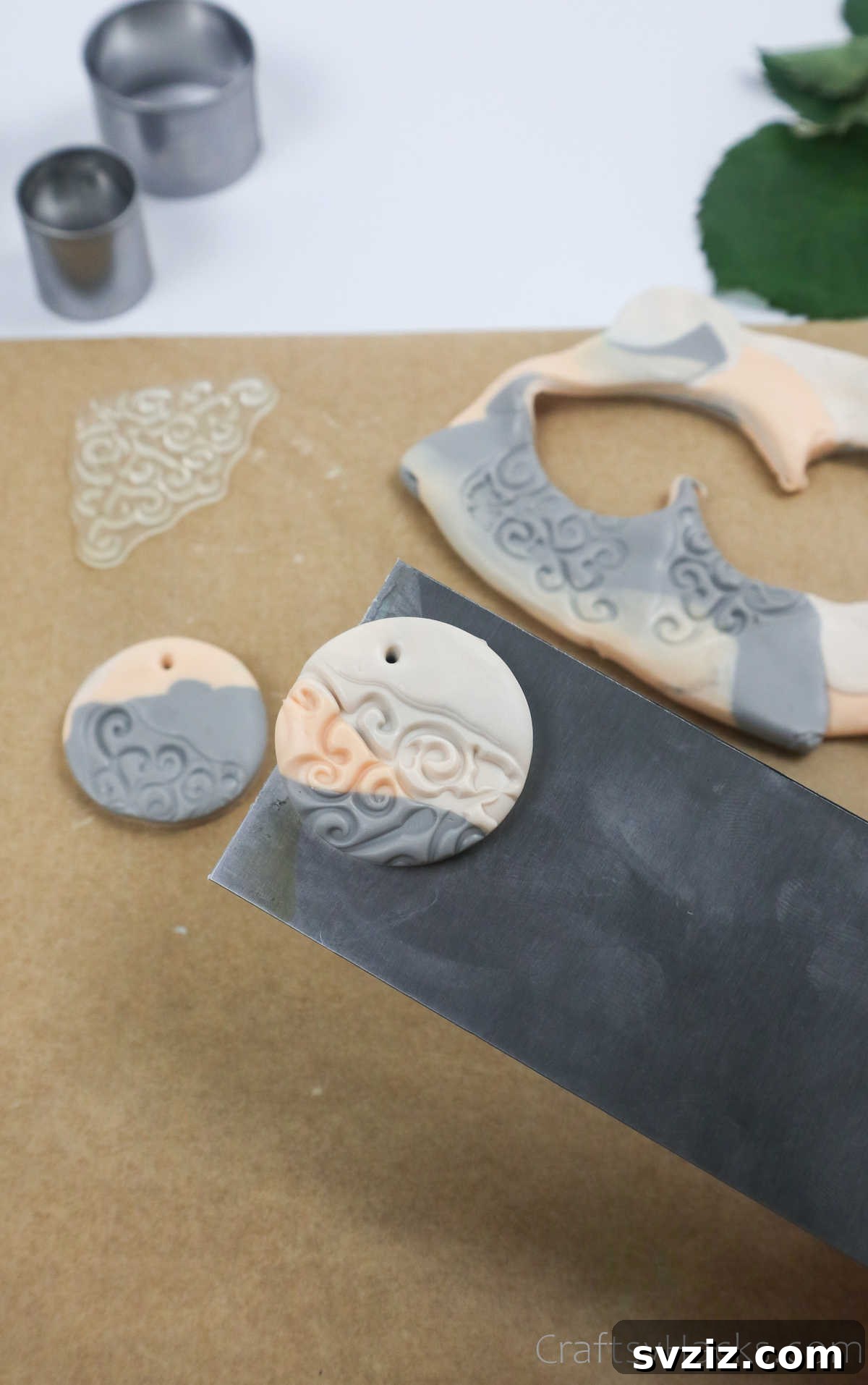 Craft Your Own Polymer Clay Earrings 35 Cutting an earring shape from abstract patterned polymer clay