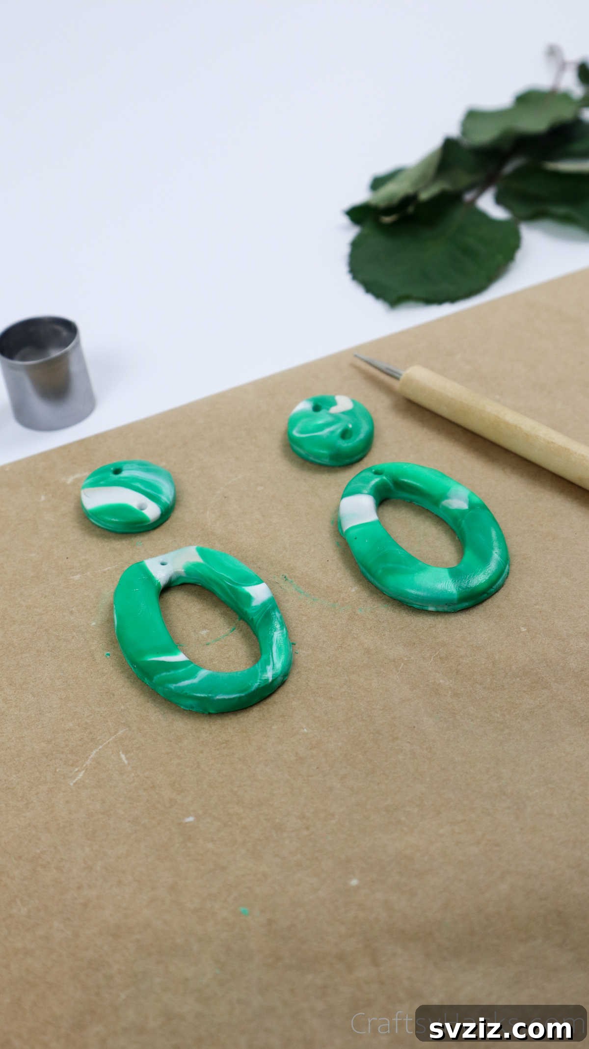 Craft Your Own Polymer Clay Earrings 37 Two green polymer clay loops for a dangle earring design