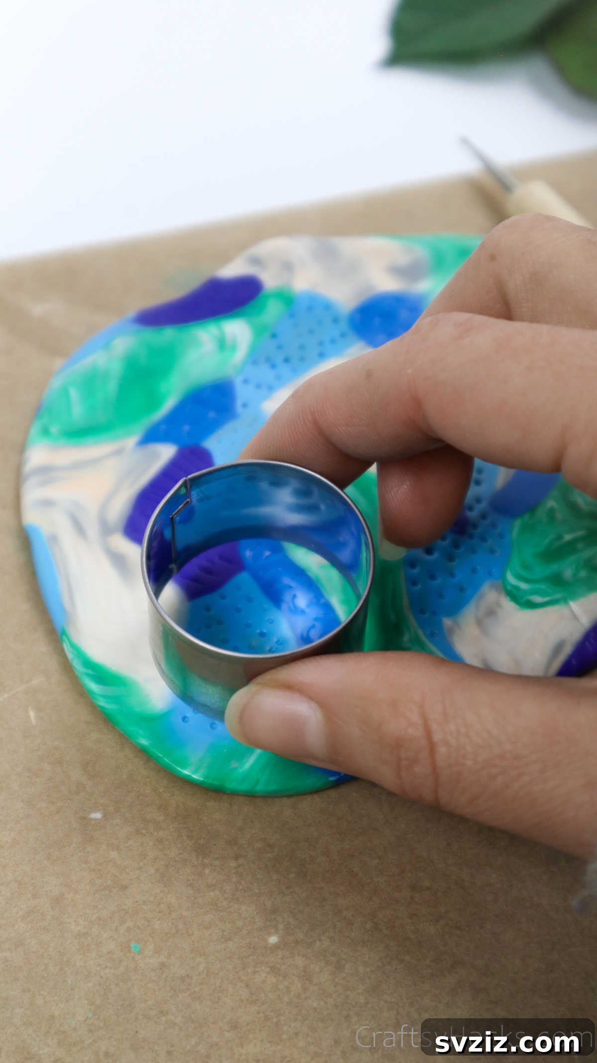 Craft Your Own Polymer Clay Earrings 48 Cutting a circular shape from textured polymer clay