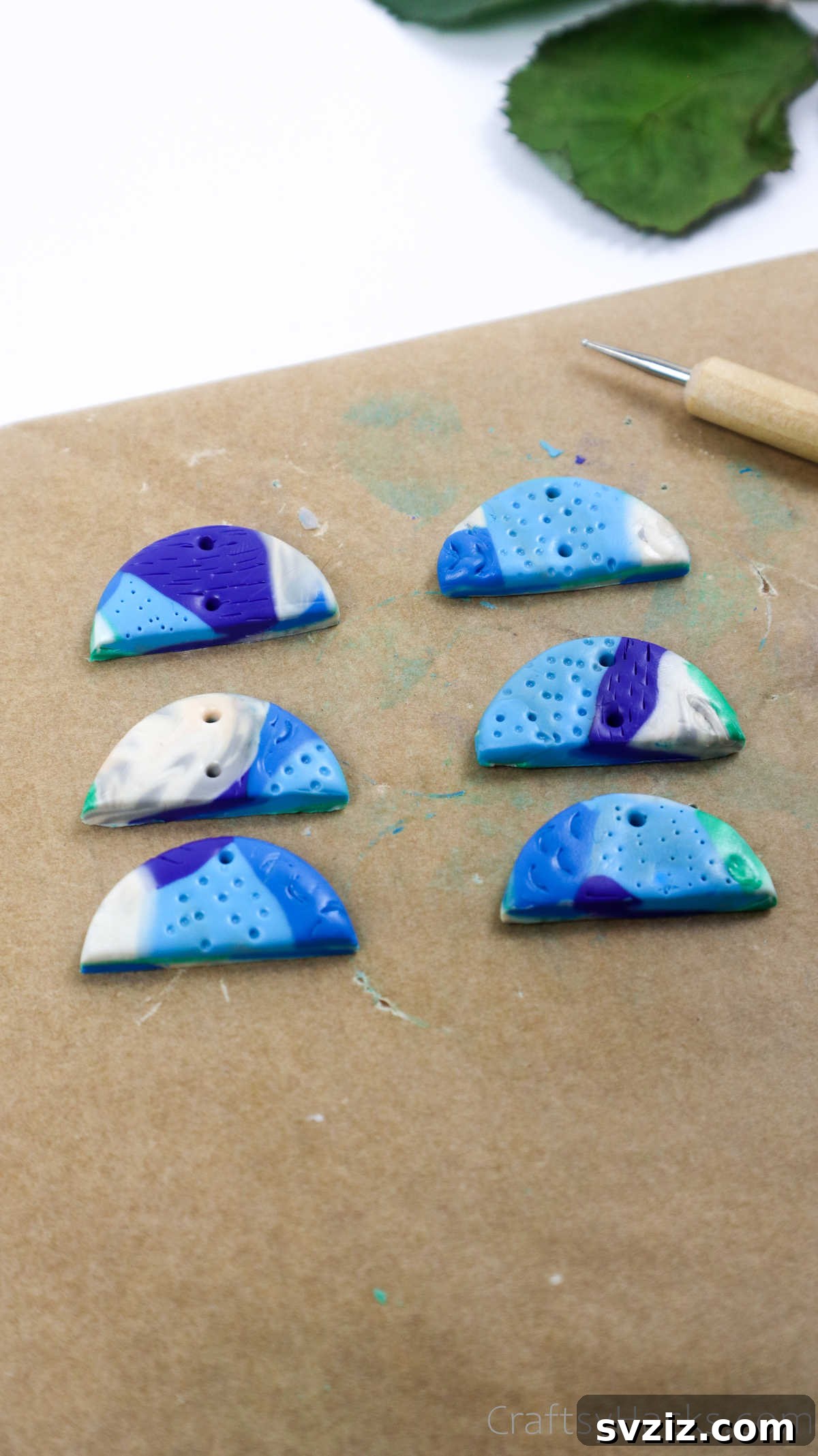 Craft Your Own Polymer Clay Earrings 50 Two semi-circle polymer clay earrings with intricate texture