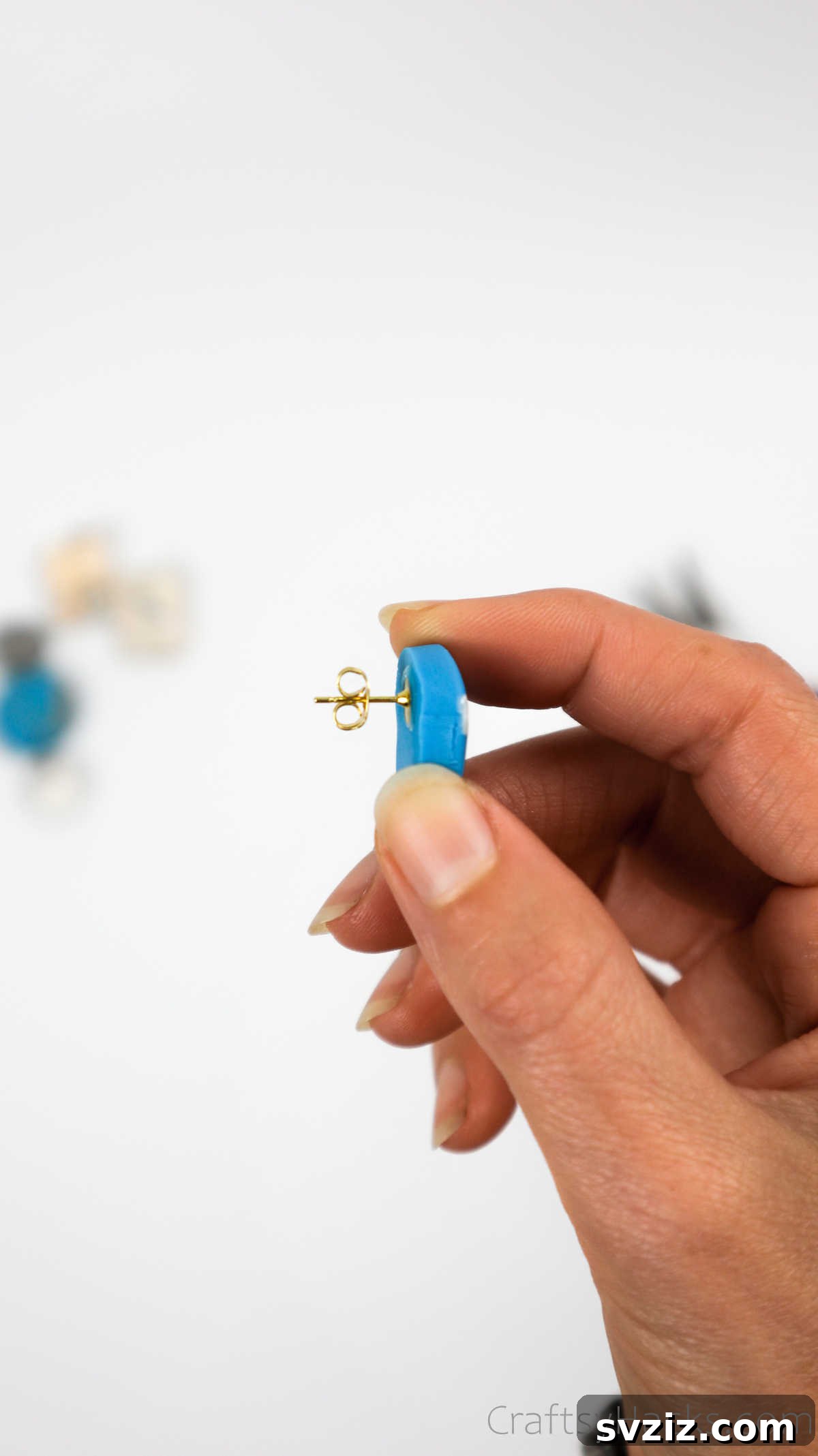 Craft Your Own Polymer Clay Earrings 57 Finished stud back on a polymer clay earring