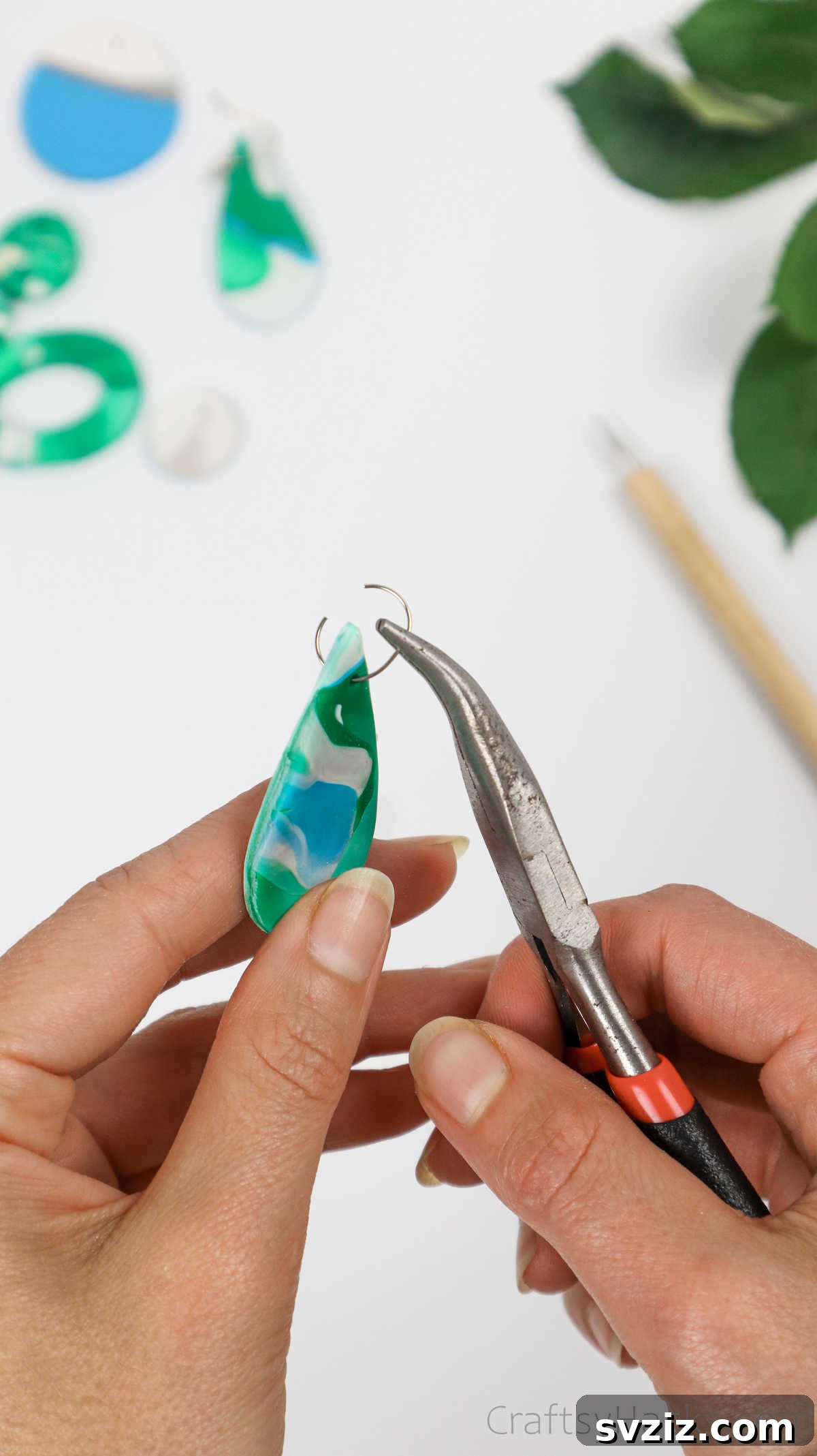 Craft Your Own Polymer Clay Earrings 58 Attaching a jump ring to a polymer clay earring