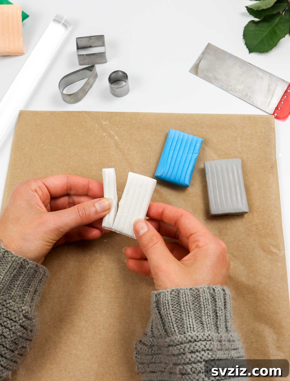 Craft Your Own Polymer Clay Earrings 8 Pinching off a section of white polymer clay