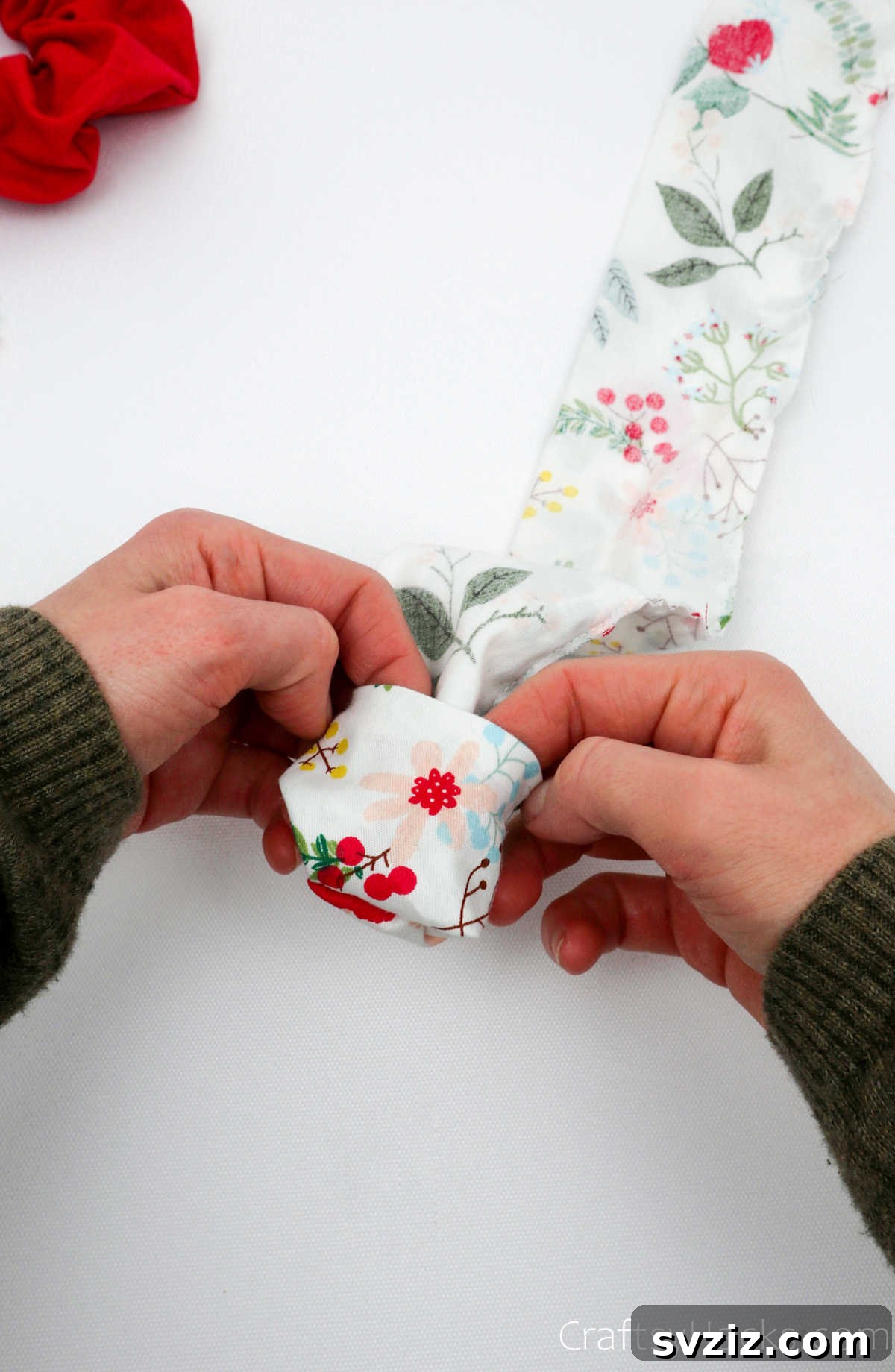 Craft Your Perfect Hair Scrunchie 11 Rolling the scrunchie fabric right side out