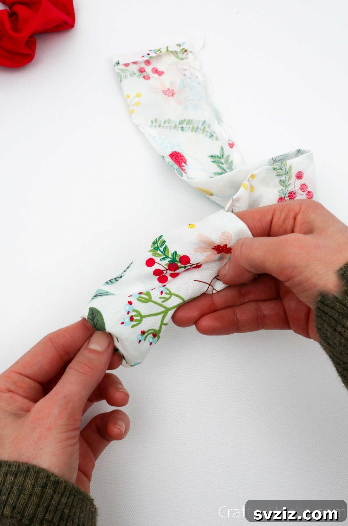 Craft Your Perfect Hair Scrunchie 12 Process of turning scrunchie fabric inside out