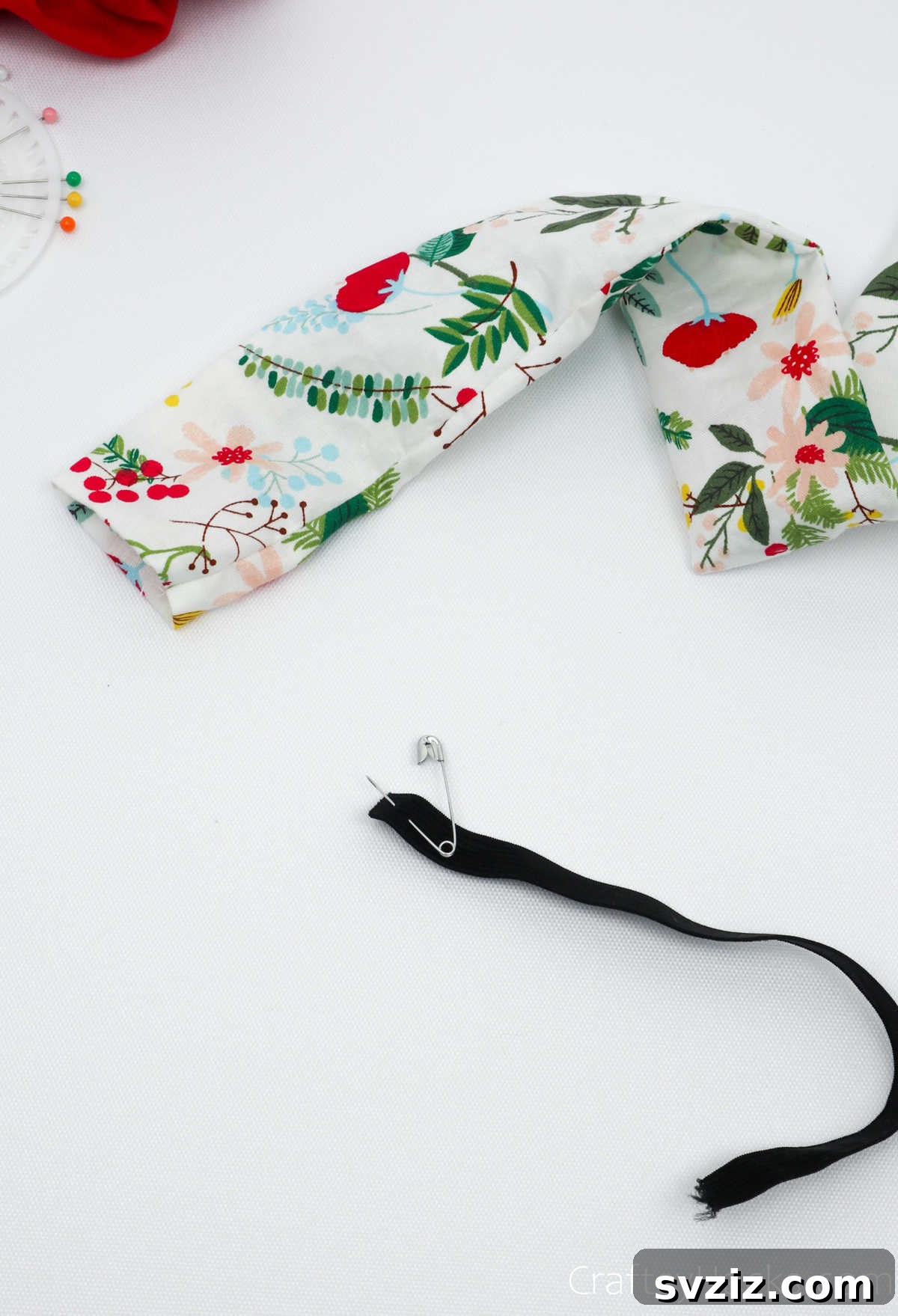 Craft Your Perfect Hair Scrunchie 14 Attaching a safety pin to one end of the elastic ribbon