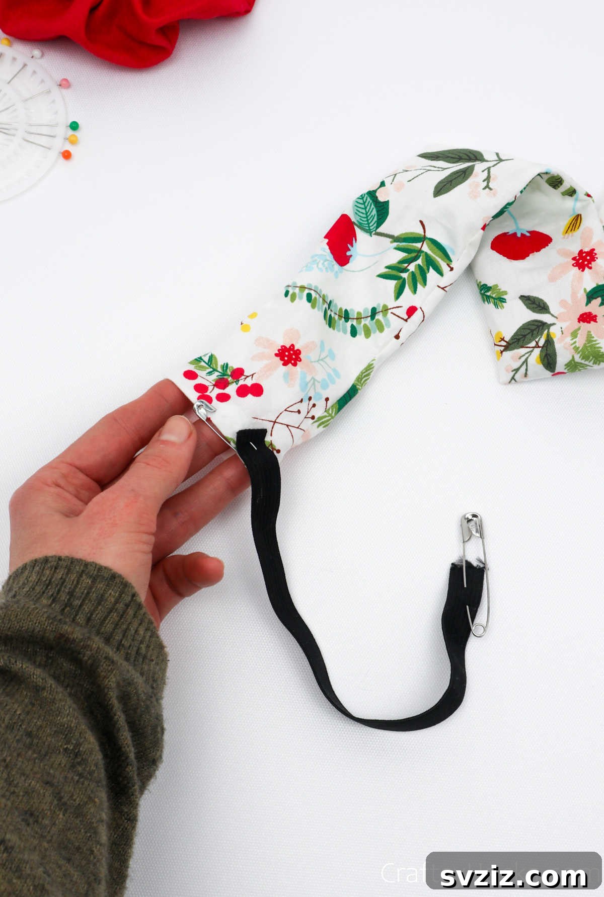 Craft Your Perfect Hair Scrunchie 16 Attaching a second safety pin to the other end of the elastic