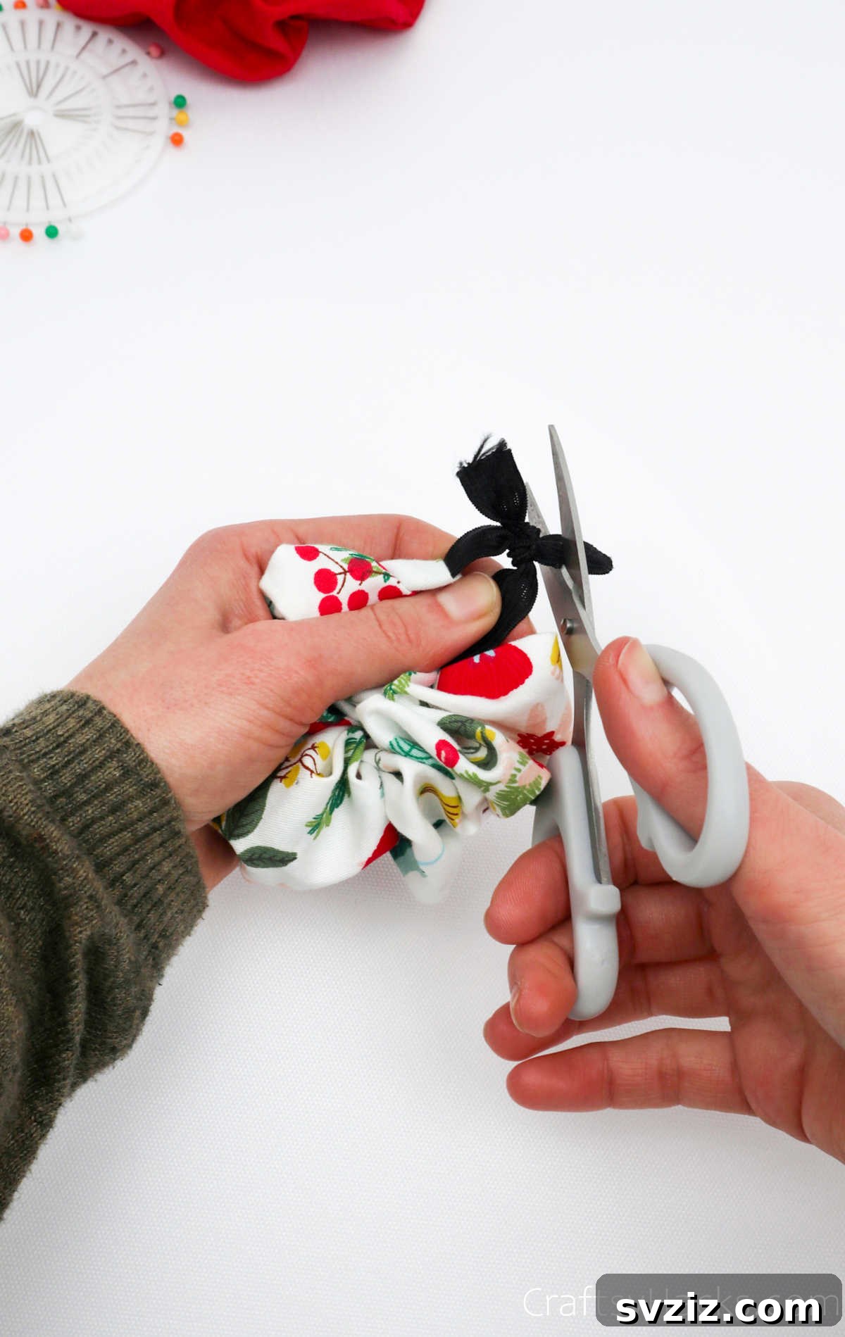 Craft Your Perfect Hair Scrunchie 22 Cutting excess elastic after tying the ends