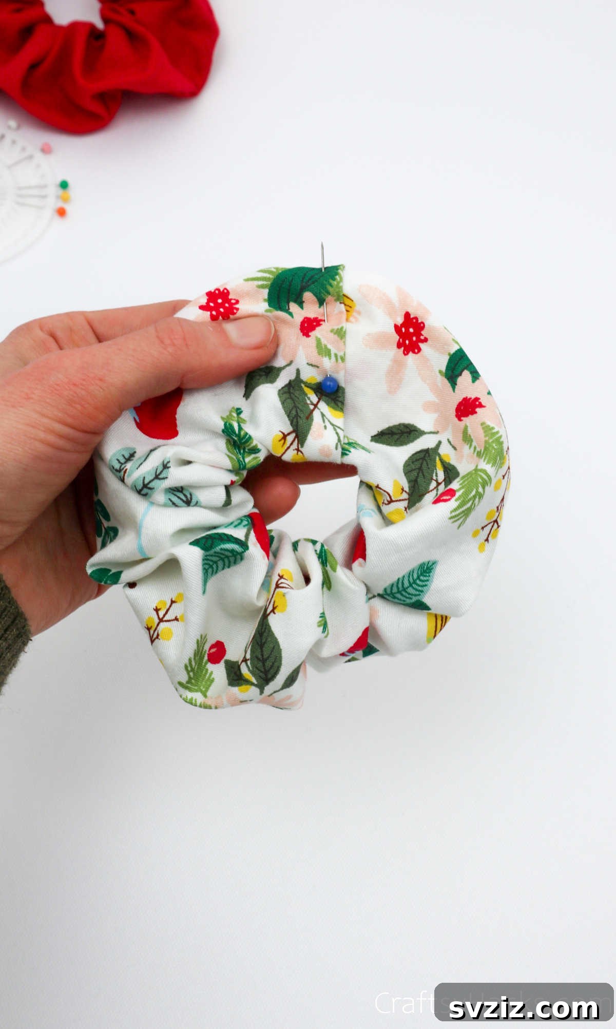 Craft Your Perfect Hair Scrunchie 25 Pinning the final seam of the scrunchie