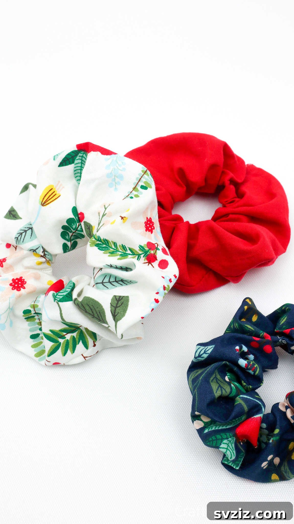 Craft Your Perfect Hair Scrunchie 27 Three completed scrunchies in various patterns and colors