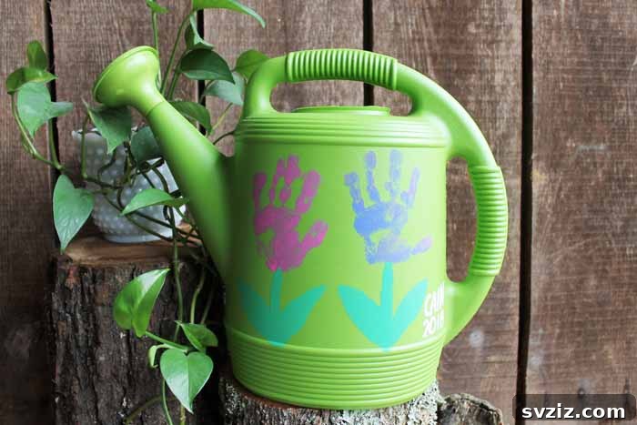 41 Delightful Floral Art Projects 16 DIY Handprint Flower Watering Can