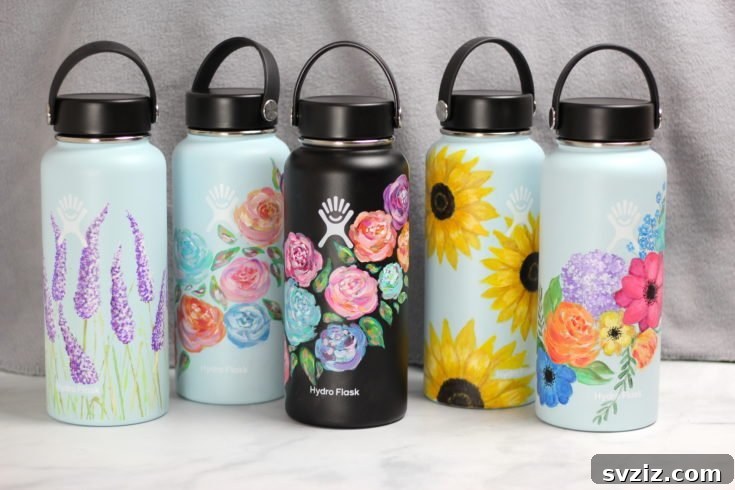 41 Delightful Floral Art Projects 18 Personalized DIY Painted Hydro Flask with Flowers