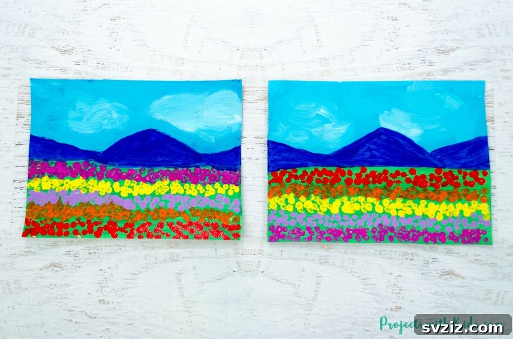 41 Delightful Floral Art Projects 28 Colorful Q-tip Tulip Field Painting for Kids