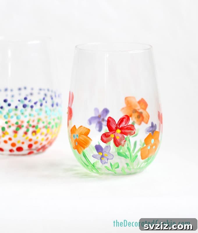 41 Delightful Floral Art Projects 34 Hand-Painted Floral Wineglass Project