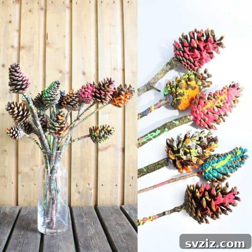 41 Delightful Floral Art Projects 37 Creative Drip Painted Pine Cone Flower Craft
