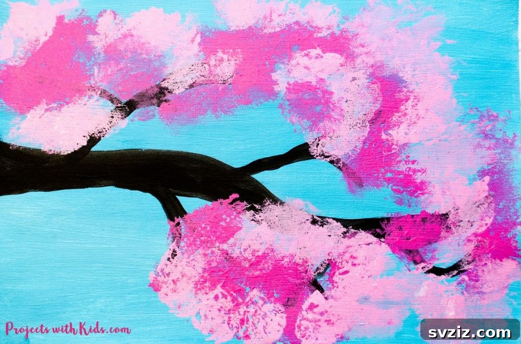41 Delightful Floral Art Projects 43 Cotton Ball Cherry Blossom Painting for Kids