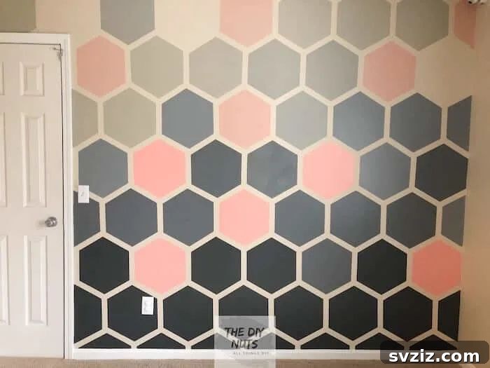 DIY Dream Bedroom: 51 Budget-Friendly Decor Hacks 9 Ombre Hexagon Wall