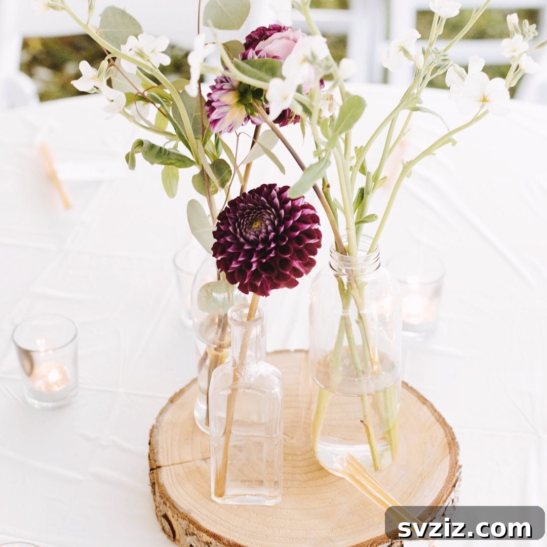 25 Gorgeous Wedding Centerpiece Inspirations 15 Rustic Natural Wedding Decoration with Wood Plank