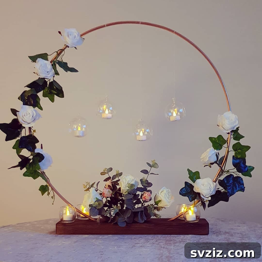 25 Gorgeous Wedding Centerpiece Inspirations 26 Chic Gold Hoop Centerpiece with Flowers
