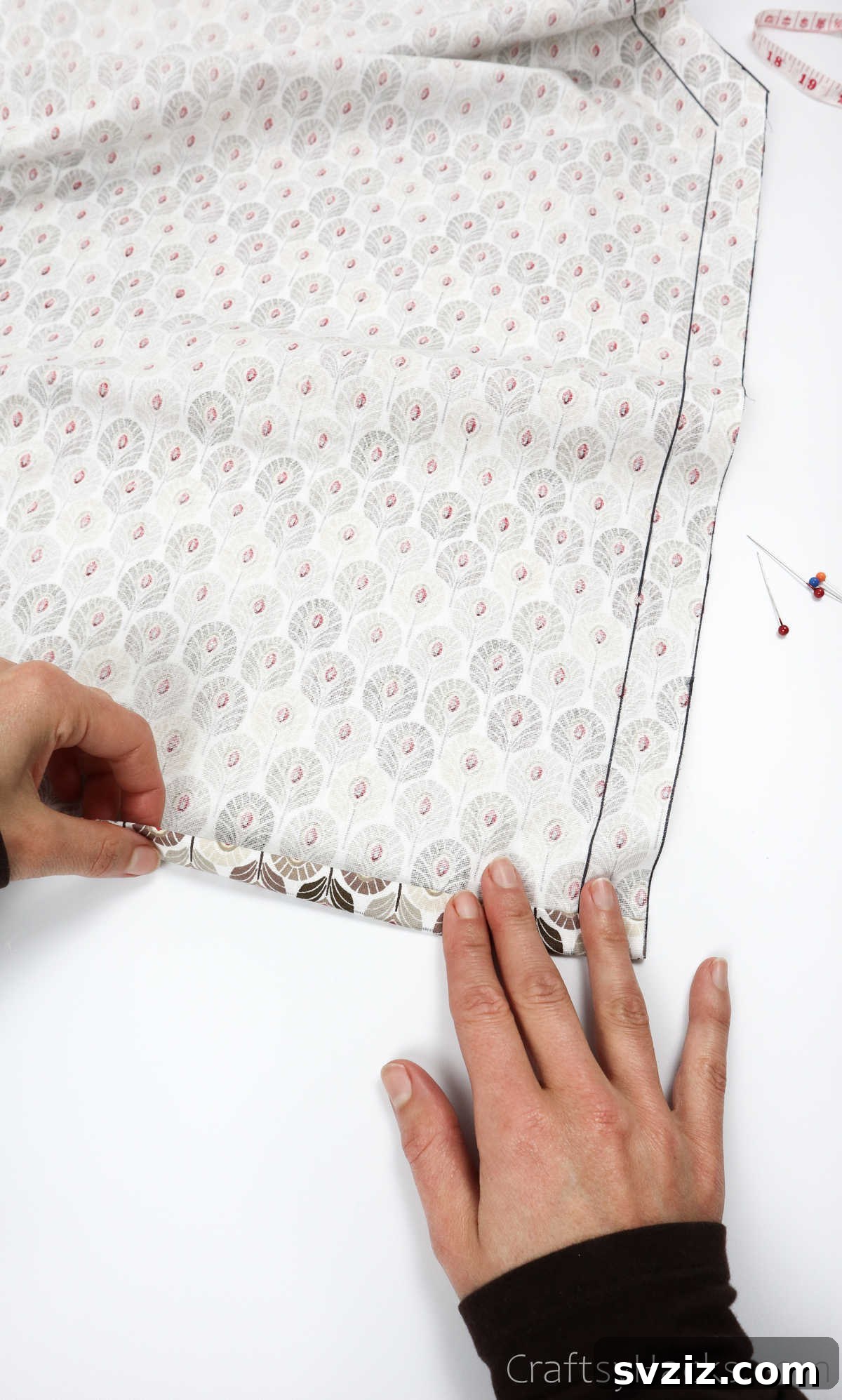 Craft Your Own Custom Apron 25 Precisely marking the folded edges of the fabric, ensuring an accurate guide for sewing the hems of the apron.