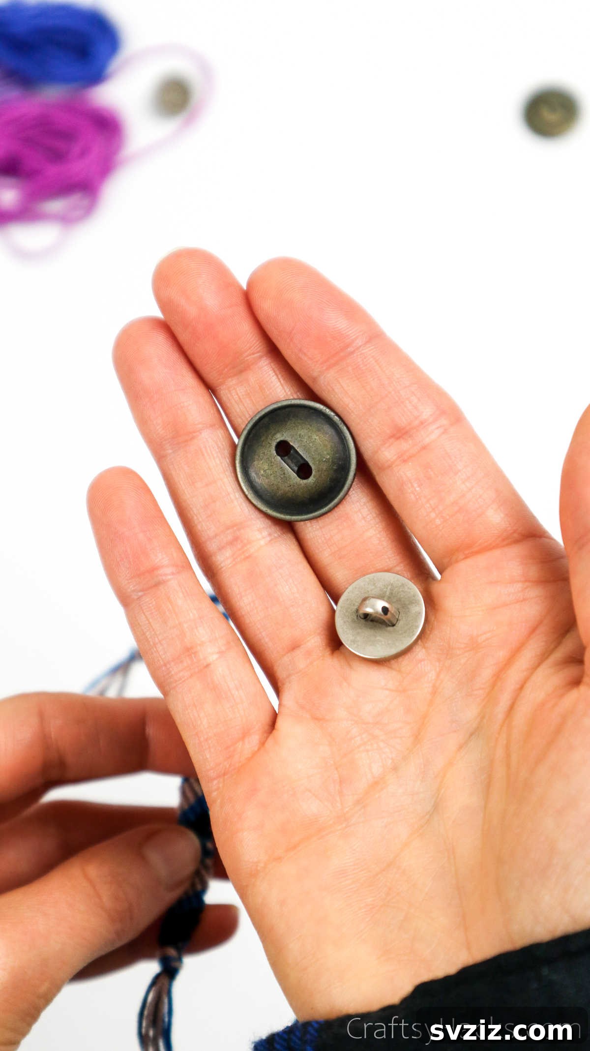 Crafting Friendship Bracelets 40 holding buttons