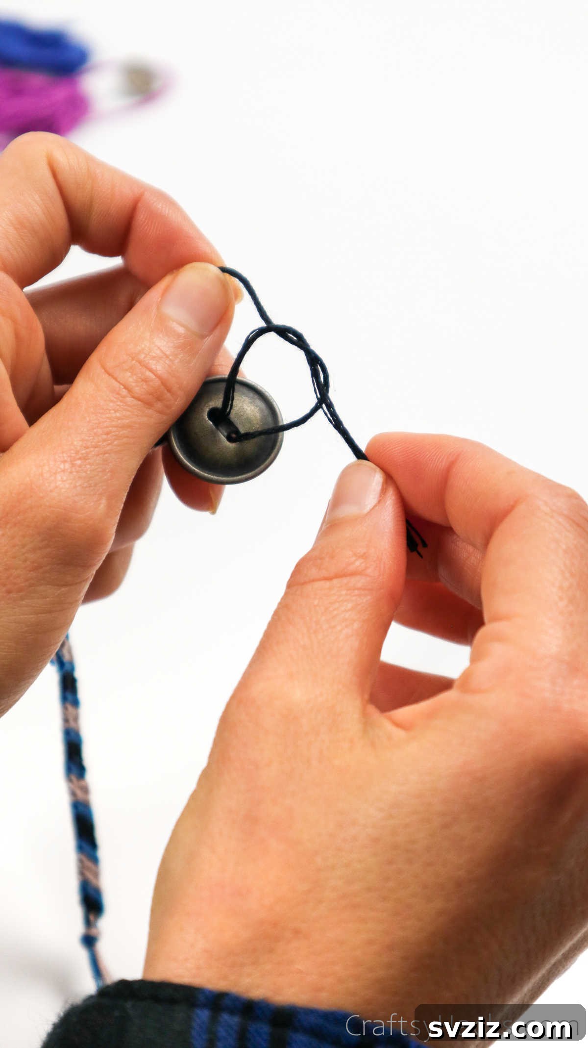 Crafting Friendship Bracelets 42 tying knot on button