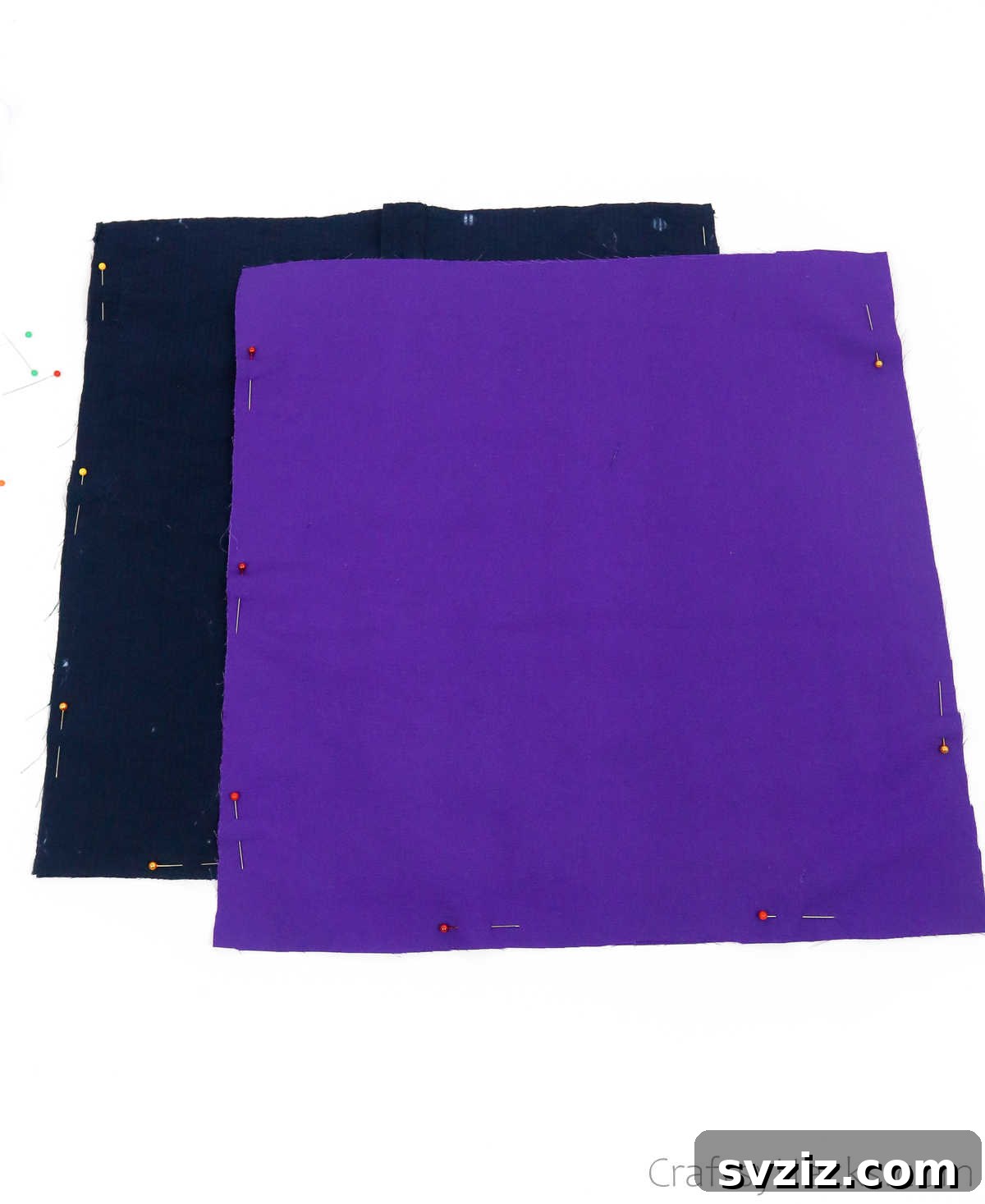 Pinned edges of lining fabric, ready to be sewn into a bag shape for the tote