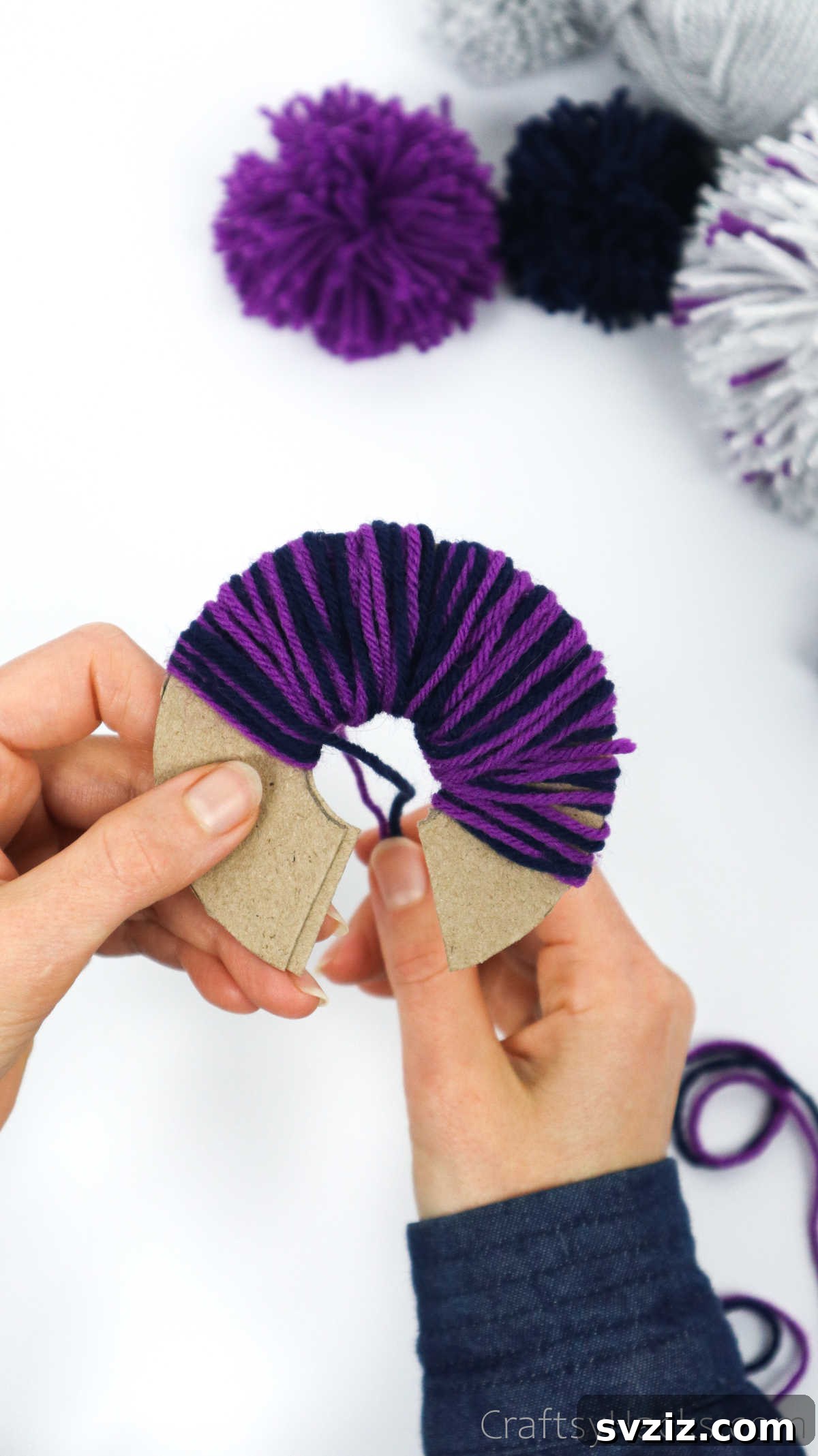 Fully wrapped yarn disks, thick and ready for cutting