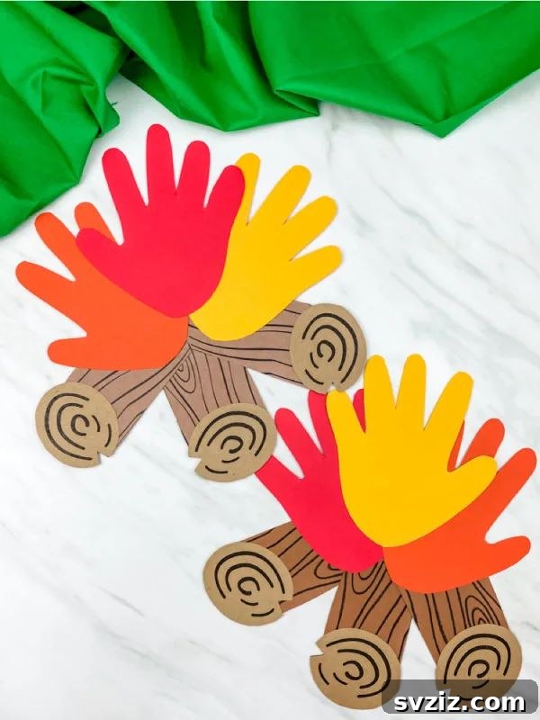 Creative Handprint Projects for Kids 35 Campfire logs Handprint Craft