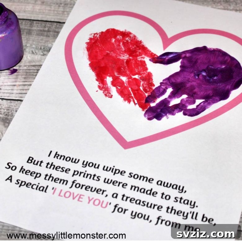 Creative Handprint Projects for Kids 39 Handprint heart keepsake poem