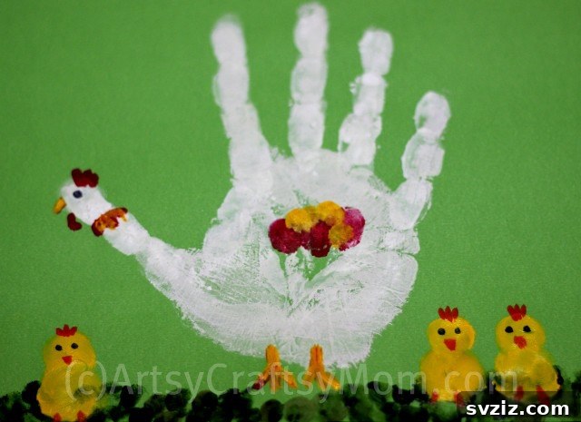 Creative Handprint Projects for Kids 5 Chicken with Chicks