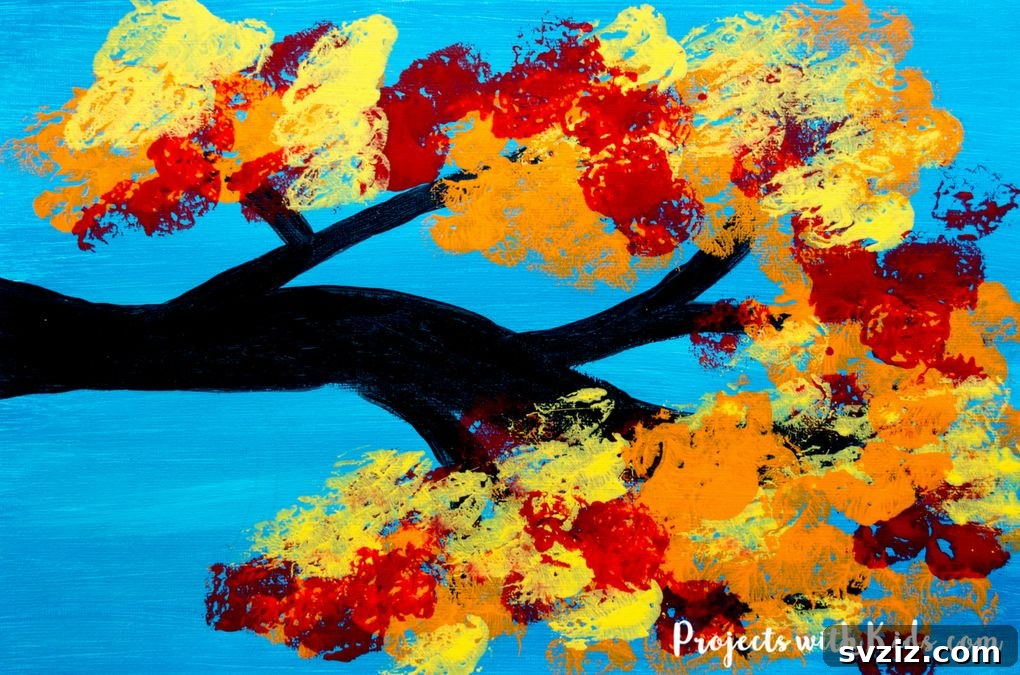 Kickstart Your Art: 61 Easy Canvas Painting Projects 12 Autumn Tree with Cotton Balls
