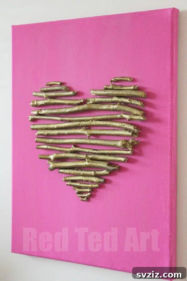 Kickstart Your Art: 61 Easy Canvas Painting Projects 19 Twig Heart Canvas