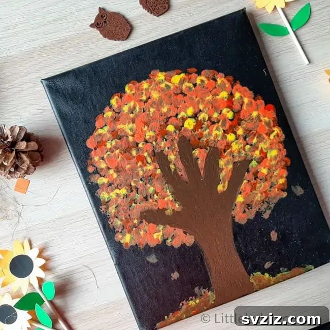 Kickstart Your Art: 61 Easy Canvas Painting Projects 25 Handprint Fall Tree