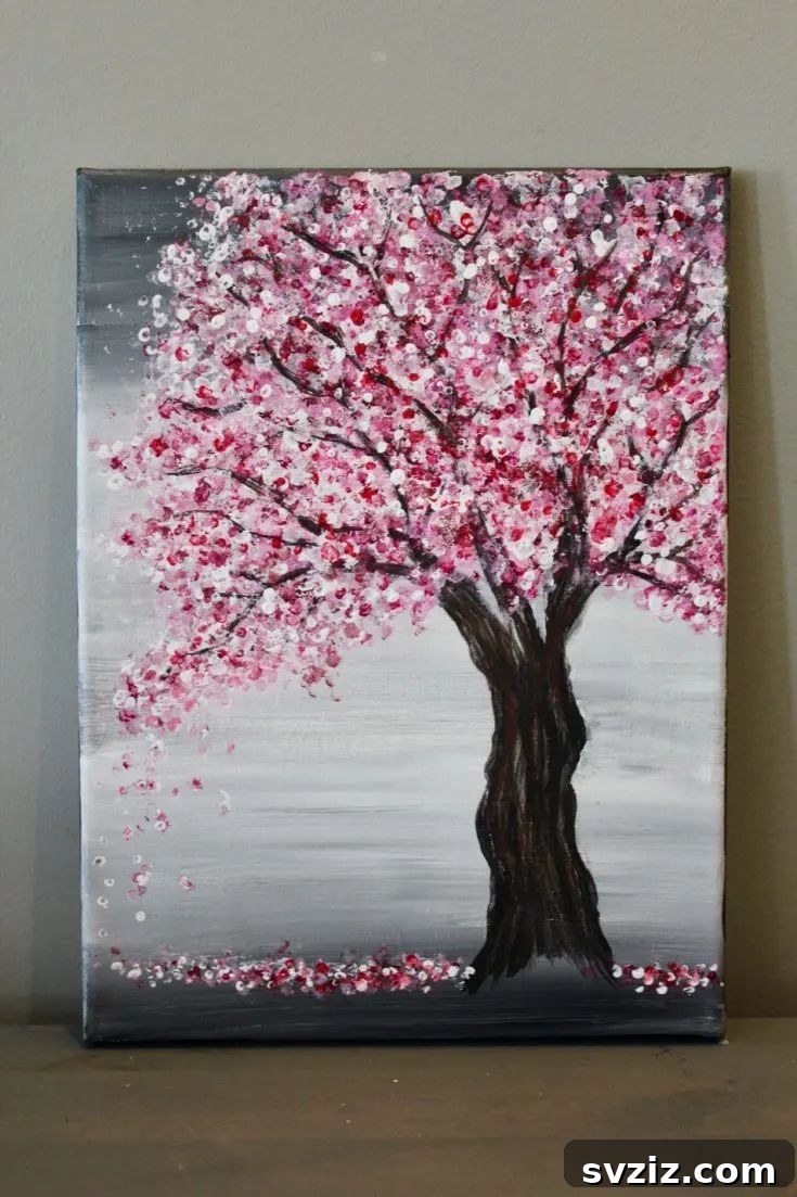 Kickstart Your Art: 61 Easy Canvas Painting Projects 26 Cherry Blossom Tree