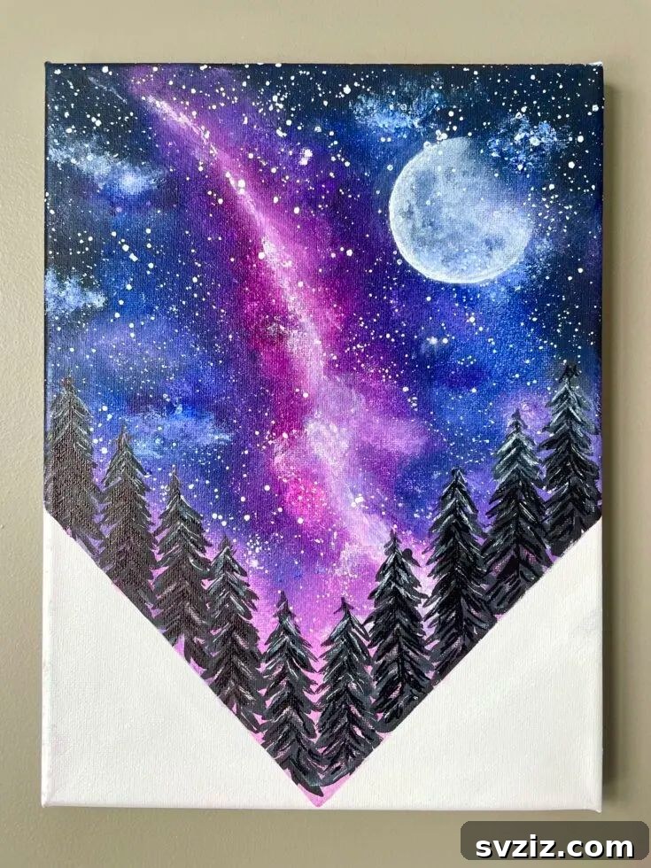 Kickstart Your Art: 61 Easy Canvas Painting Projects 38 Galaxy Night Sky