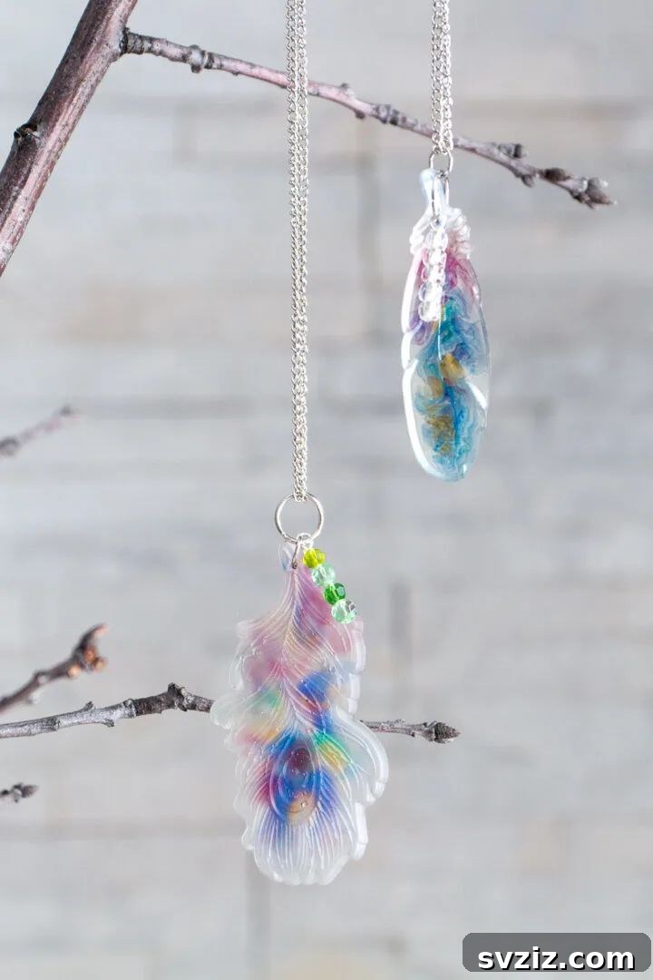 41 Easy DIY Necklace Projects 21 Resin Feather Pendants