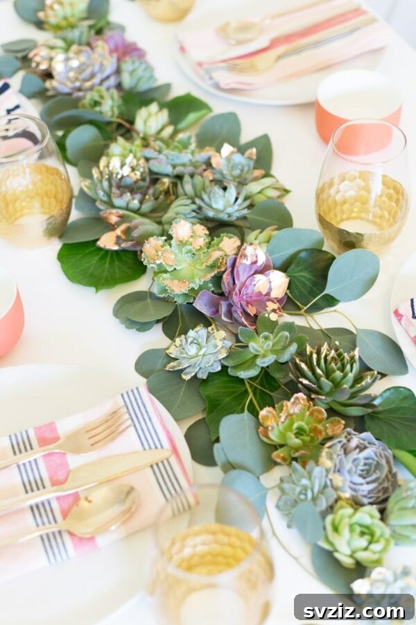 Effortless Elegance: 51 DIY Party Decor Ideas 33 Chic DIY Succulent Table Runner with Gold Accents