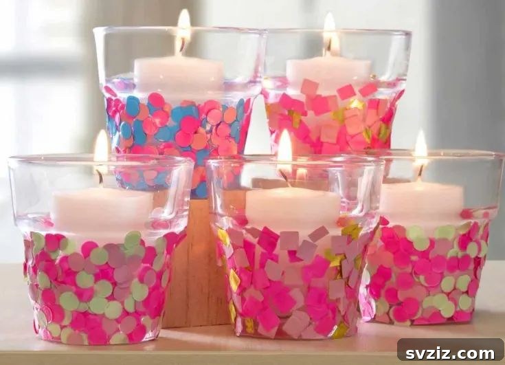 Effortless Elegance: 51 DIY Party Decor Ideas 50 Sparkling DIY Confetti Candle Holders