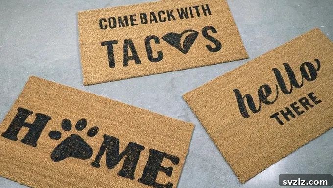 51 Heartfelt DIY Gifts for Their New Beginning 20 DIY Front Door Mat with personalized stencil design