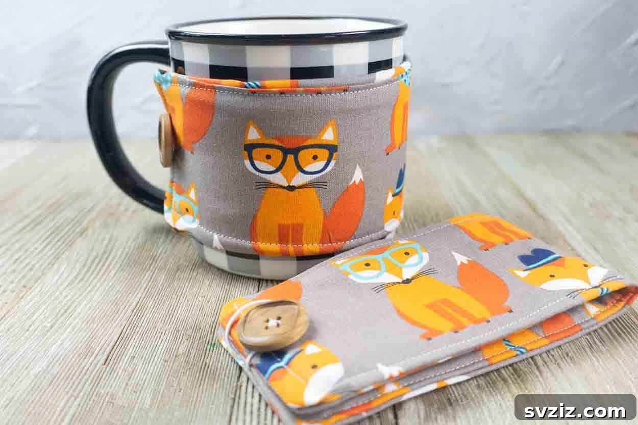 51 Heartfelt DIY Gifts for Their New Beginning 28 Handmade Coffee Mug Cozy with button closure