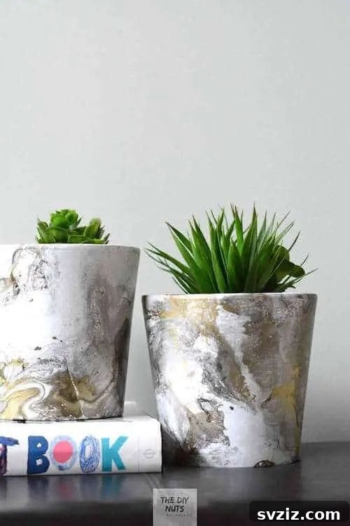 51 Heartfelt DIY Gifts for Their New Beginning 33 DIY Marbled Planter Pots for succulents or herbs