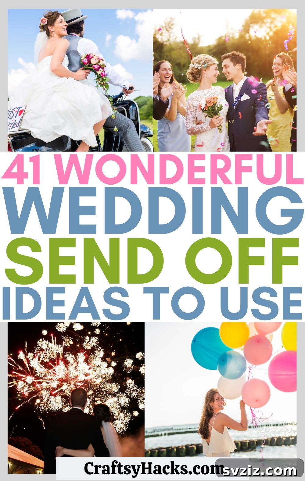 A couple being cheered on by guests with various send-off items during their wedding exit
